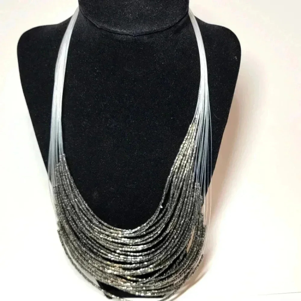 Multi Stranded/Beaded Necklace - Silver - Picture 1 of 3